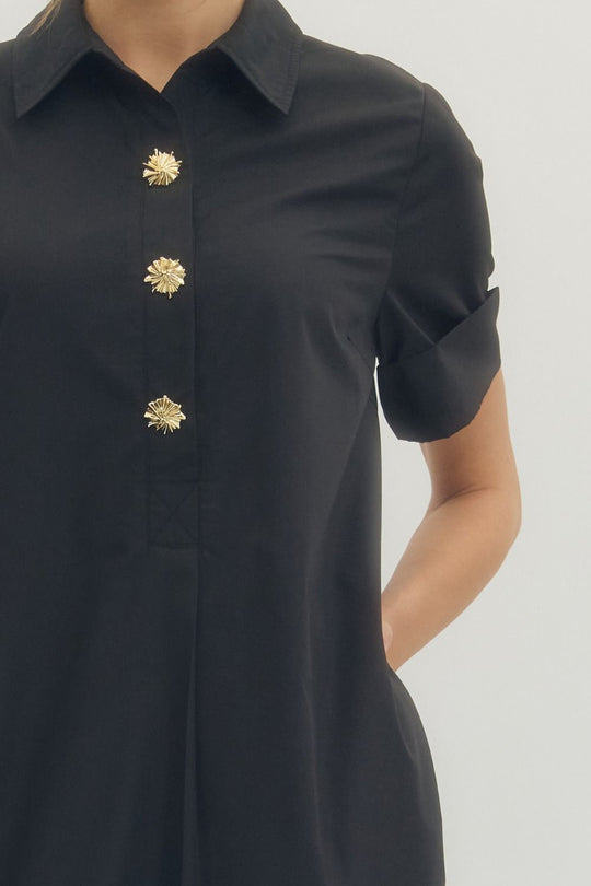 D29516 - Triple Gold Button Dress-06-Dresses/Jumpsuits-Entro-Krista Anne's Boutique, Women's Fashion and Accessories Located in Oklahoma City, OK and Black Mountain, NC