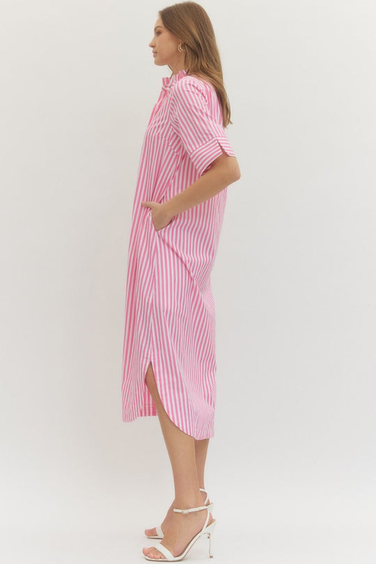 D29560 - Striped Button Front Midi Dress-06-Dresses/Jumpsuits-Entro-Krista Anne's Boutique, Women's Fashion and Accessories Located in Oklahoma City, OK and Black Mountain, NC