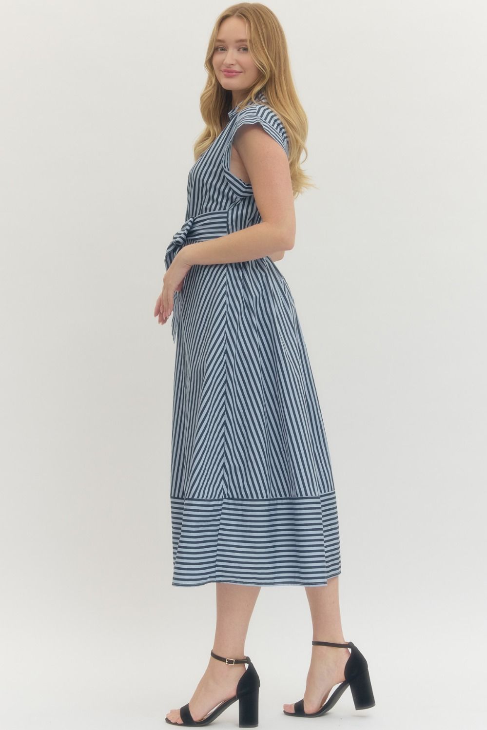 D29576 - Striped Self Tie Midi Dress-06-Dresses/Jumpsuits-Entro-Krista Anne's Boutique, Women's Fashion and Accessories Located in Oklahoma City, OK and Black Mountain, NC