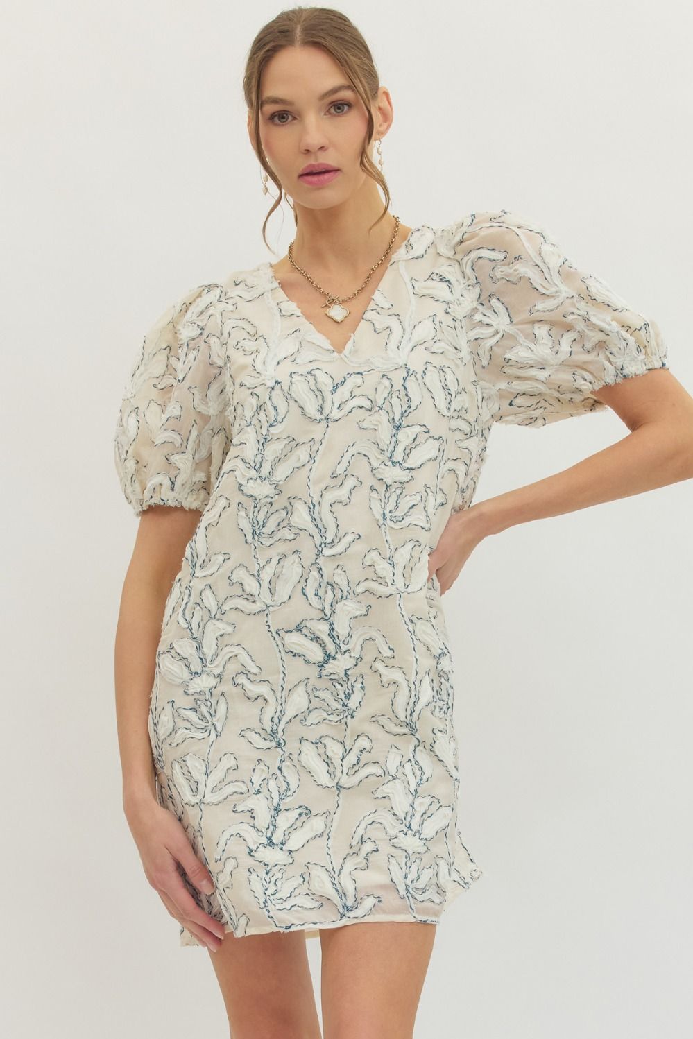 D30017 - Textured Floral Dress-06-Dresses/Jumpsuits-Entro-Krista Anne's Boutique, Women's Fashion and Accessories Located in Oklahoma City, OK and Black Mountain, NC