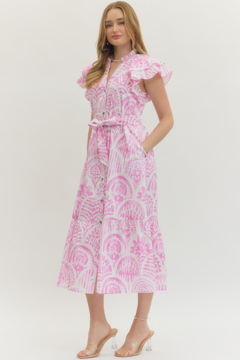 D30078 - Flutter Sleeve Midi Dress-06-Dresses/Jumpsuits-Entro-Krista Anne's Boutique, Women's Fashion and Accessories Located in Oklahoma City, OK and Black Mountain, NC