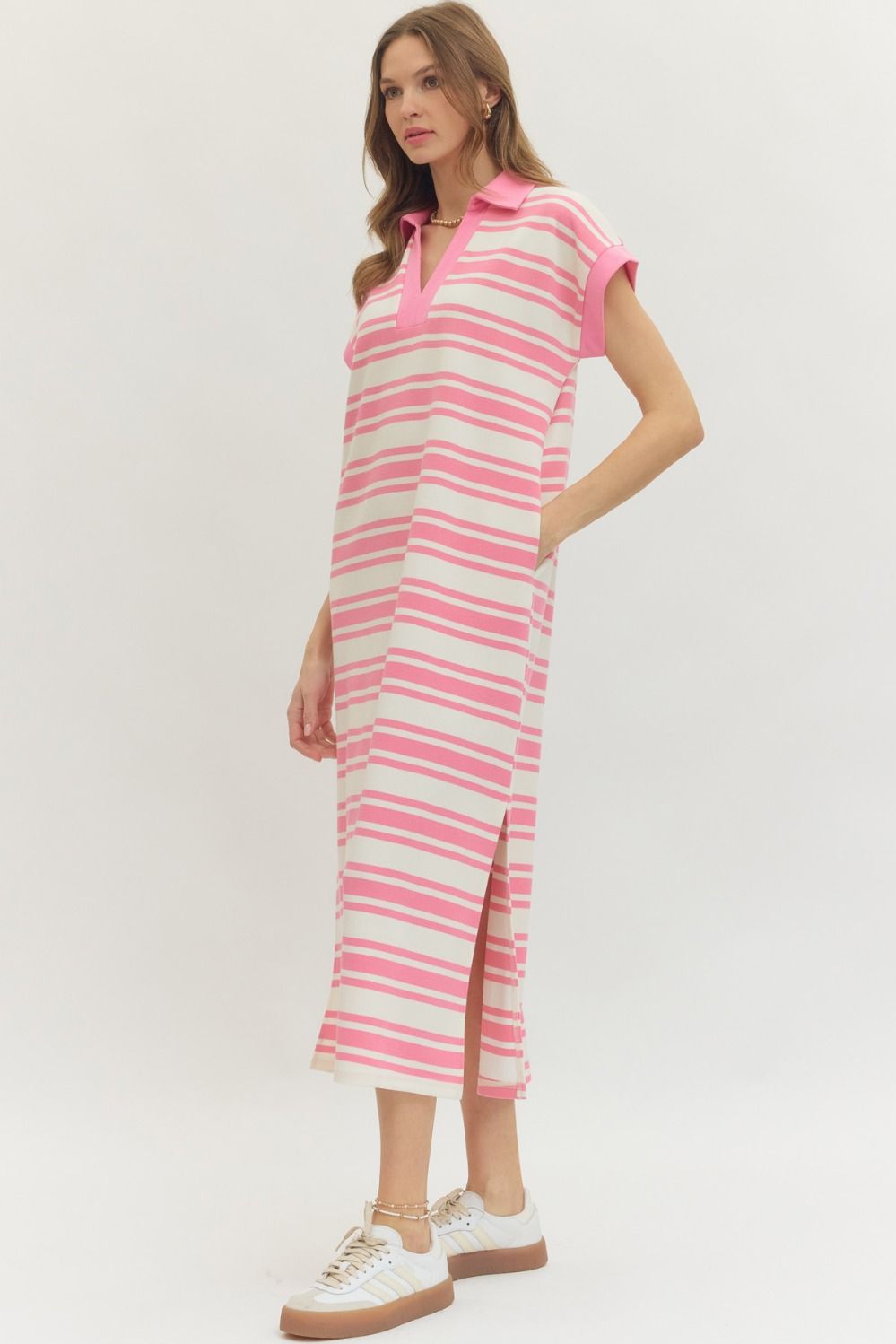 D30284 - Striped Collared Midi Dress-06-Dresses/Jumpsuits-Entro-Krista Anne's Boutique, Women's Fashion and Accessories Located in Oklahoma City, OK and Black Mountain, NC