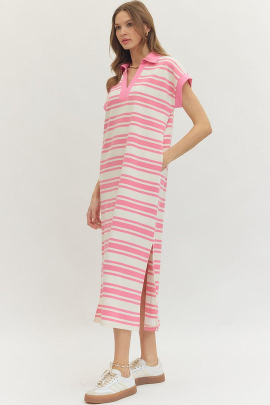D30284 - Striped Collared Midi Dress-06-Dresses/Jumpsuits-Entro-Krista Anne's Boutique, Women's Fashion and Accessories Located in Oklahoma City, OK and Black Mountain, NC