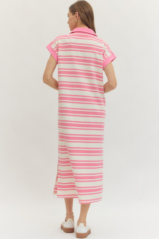 D30284 - Striped Collared Midi Dress-06-Dresses/Jumpsuits-Entro-Krista Anne's Boutique, Women's Fashion and Accessories Located in Oklahoma City, OK and Black Mountain, NC