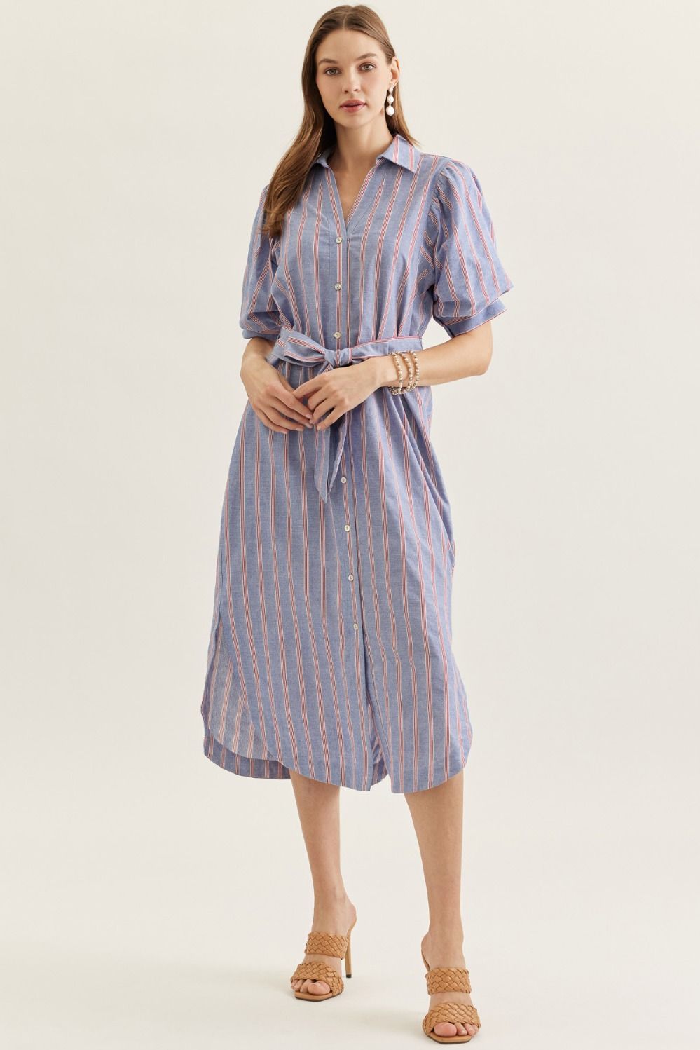 D31436 - Vertical Stripe Belted Midi Dress-06-Dresses/Jumpsuits-Entro-Krista Anne's Boutique, Women's Fashion and Accessories Located in Oklahoma City, OK and Black Mountain, NC