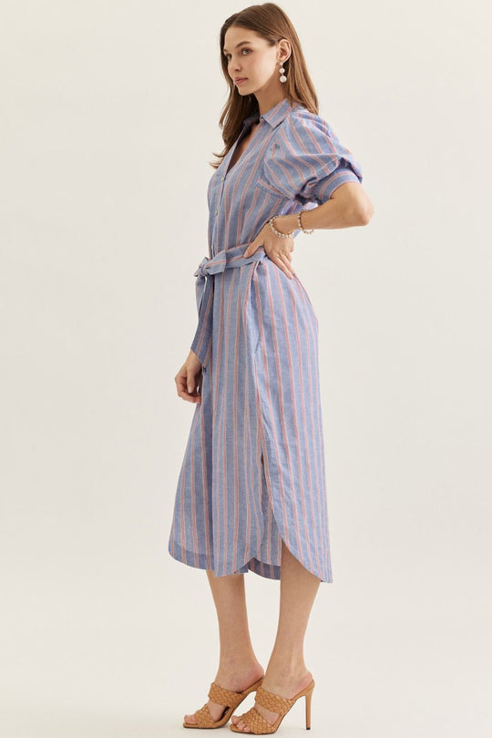 D31436 - Vertical Stripe Belted Midi Dress-06-Dresses/Jumpsuits-Entro-Krista Anne's Boutique, Women's Fashion and Accessories Located in Oklahoma City, OK and Black Mountain, NC