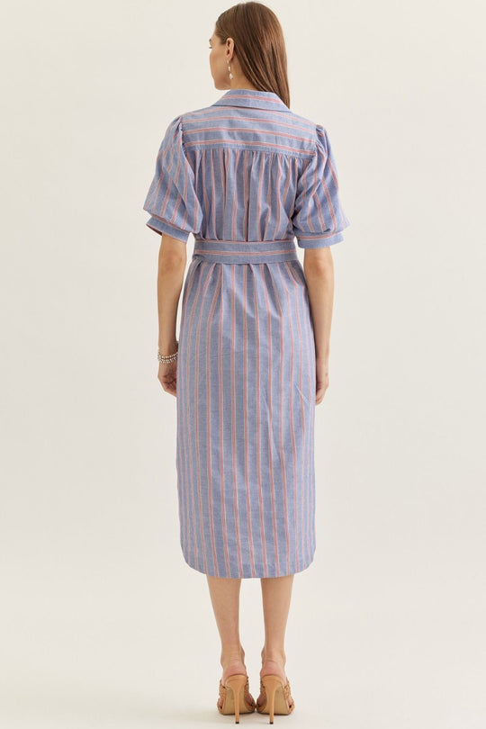 D31436 - Vertical Stripe Belted Midi Dress-06-Dresses/Jumpsuits-Entro-Krista Anne's Boutique, Women's Fashion and Accessories Located in Oklahoma City, OK and Black Mountain, NC