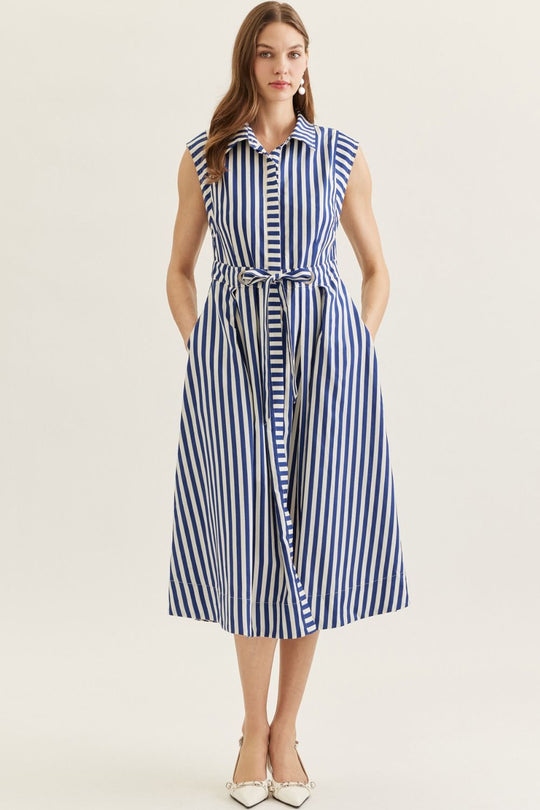 D31446 - Striped Tie Waist Midi Dress-06-Dresses/Jumpsuits-Entro-Krista Anne's Boutique, Women's Fashion and Accessories Located in Oklahoma City, OK and Black Mountain, NC