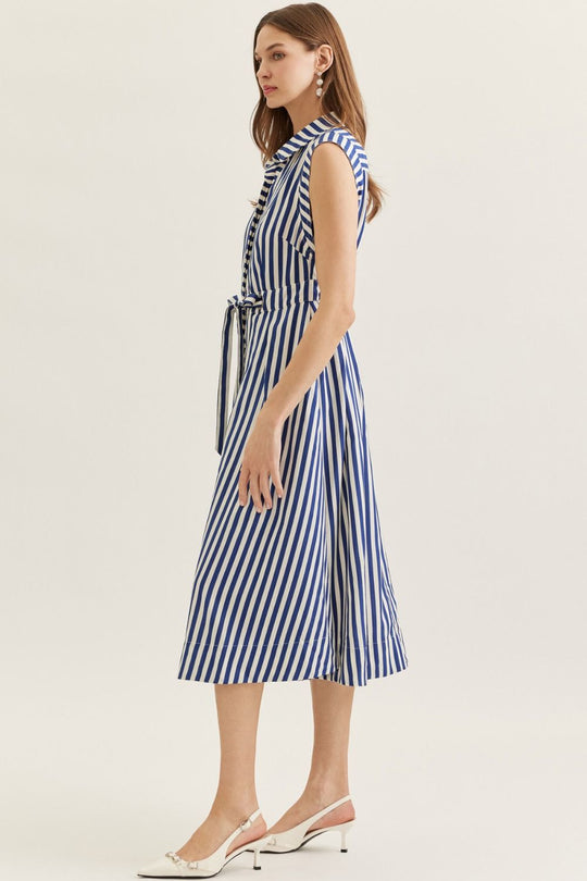D31446 - Striped Tie Waist Midi Dress-06-Dresses/Jumpsuits-Entro-Krista Anne's Boutique, Women's Fashion and Accessories Located in Oklahoma City, OK and Black Mountain, NC