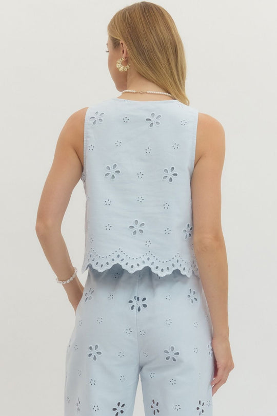 J28450 - Sleeveless Eyelet Top-02-Tops/Blouses-Entro-Krista Anne's Boutique, Women's Fashion and Accessories Located in Oklahoma City, OK and Black Mountain, NC