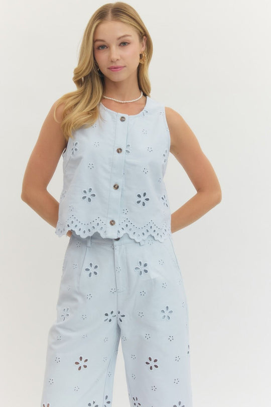 J28450 - Sleeveless Eyelet Top-02-Tops/Blouses-Entro-Krista Anne's Boutique, Women's Fashion and Accessories Located in Oklahoma City, OK and Black Mountain, NC