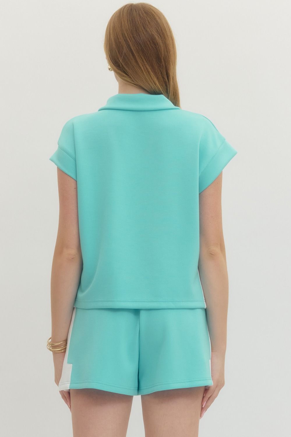 T27378 - Quarter Zip Short Sleeve Pullover-02-Tops/Blouses-Entro-Krista Anne's Boutique, Women's Fashion and Accessories Located in Oklahoma City, OK and Black Mountain, NC