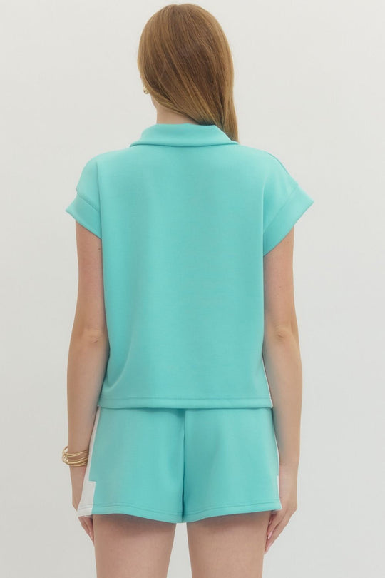 T27378 - Quarter Zip Short Sleeve Pullover-02-Tops/Blouses-Entro-Krista Anne's Boutique, Women's Fashion and Accessories Located in Oklahoma City, OK and Black Mountain, NC