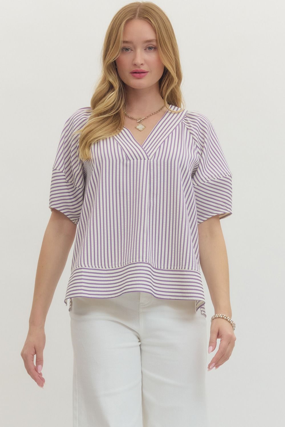 T27554 - Striped Relaxed Sleeve Tee-03-Tees/Tanks-Entro-Krista Anne's Boutique, Women's Fashion and Accessories Located in Oklahoma City, OK and Black Mountain, NC