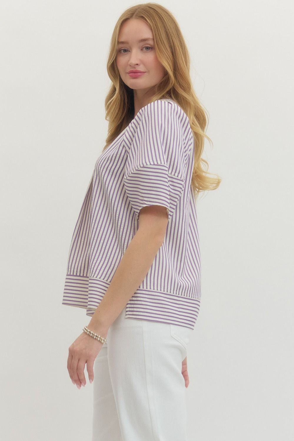 T27554 - Striped Relaxed Sleeve Tee-03-Tees/Tanks-Entro-Krista Anne's Boutique, Women's Fashion and Accessories Located in Oklahoma City, OK and Black Mountain, NC