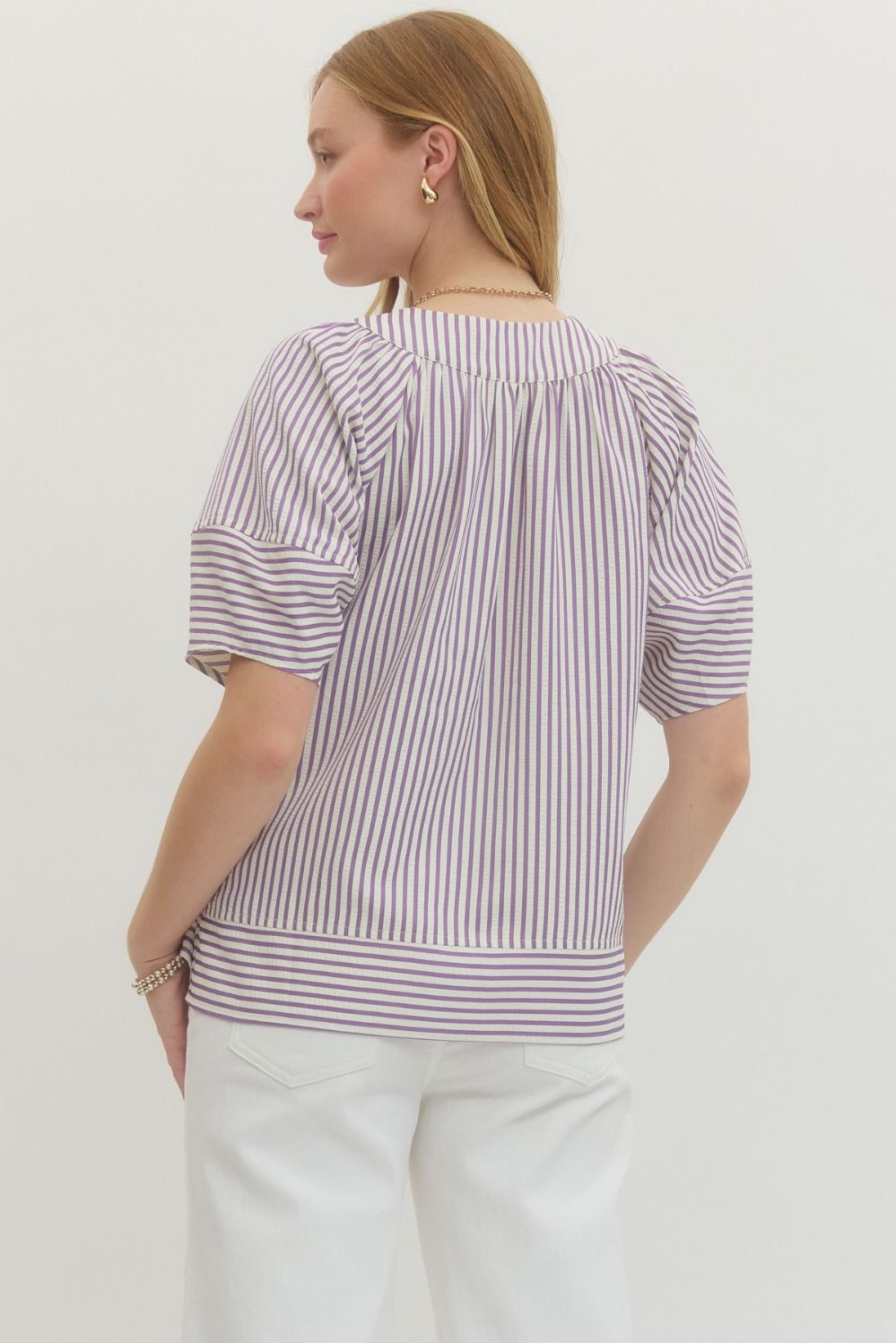 T27554 - Striped Relaxed Sleeve Tee-03-Tees/Tanks-Entro-Krista Anne's Boutique, Women's Fashion and Accessories Located in Oklahoma City, OK and Black Mountain, NC