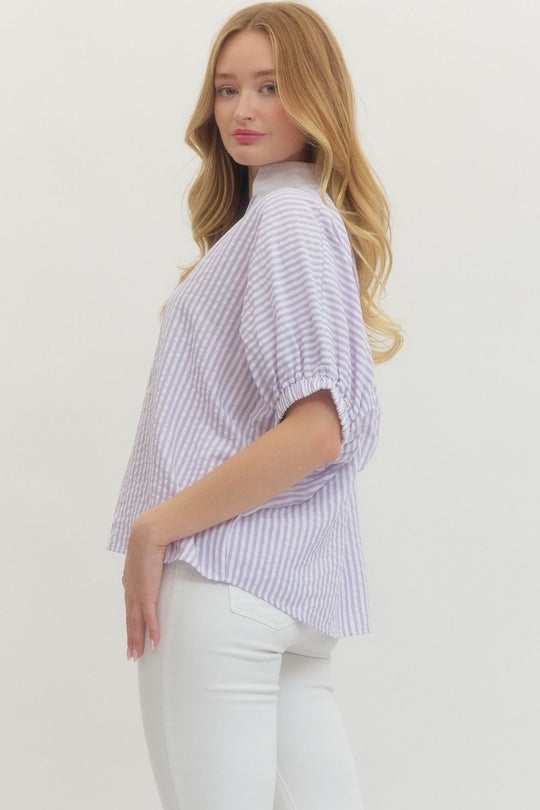 T27620 - Striped Drop Shoulder Blouse-03-Tees/Tanks-Entro-Krista Anne's Boutique, Women's Fashion and Accessories Located in Oklahoma City, OK and Black Mountain, NC