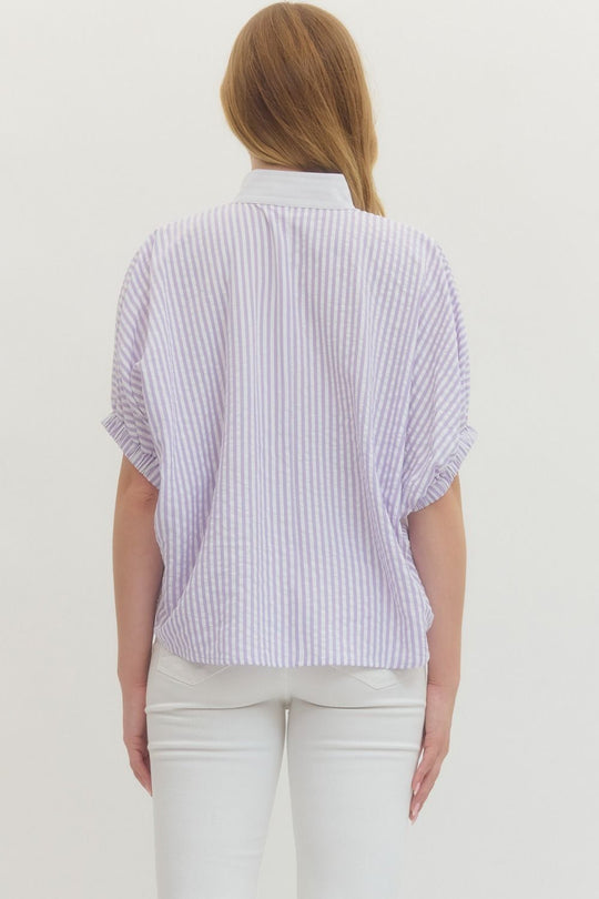 T27620 - Striped Drop Shoulder Blouse-03-Tees/Tanks-Entro-Krista Anne's Boutique, Women's Fashion and Accessories Located in Oklahoma City, OK and Black Mountain, NC