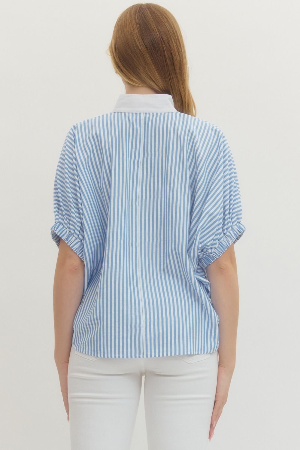 T27620 - Striped Drop Shoulder Blouse-03-Tees/Tanks-Entro-Krista Anne's Boutique, Women's Fashion and Accessories Located in Oklahoma City, OK and Black Mountain, NC
