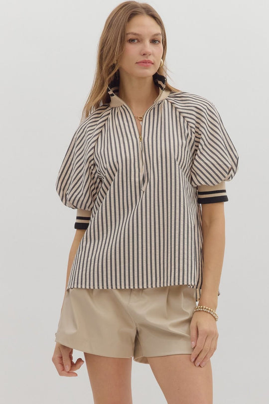 T28130 - Striped Puff Sleeve Top-02-Tops/Blouses-Aslan Rose-Krista Anne's Boutique, Women's Fashion and Accessories Located in Oklahoma City, OK and Black Mountain, NC