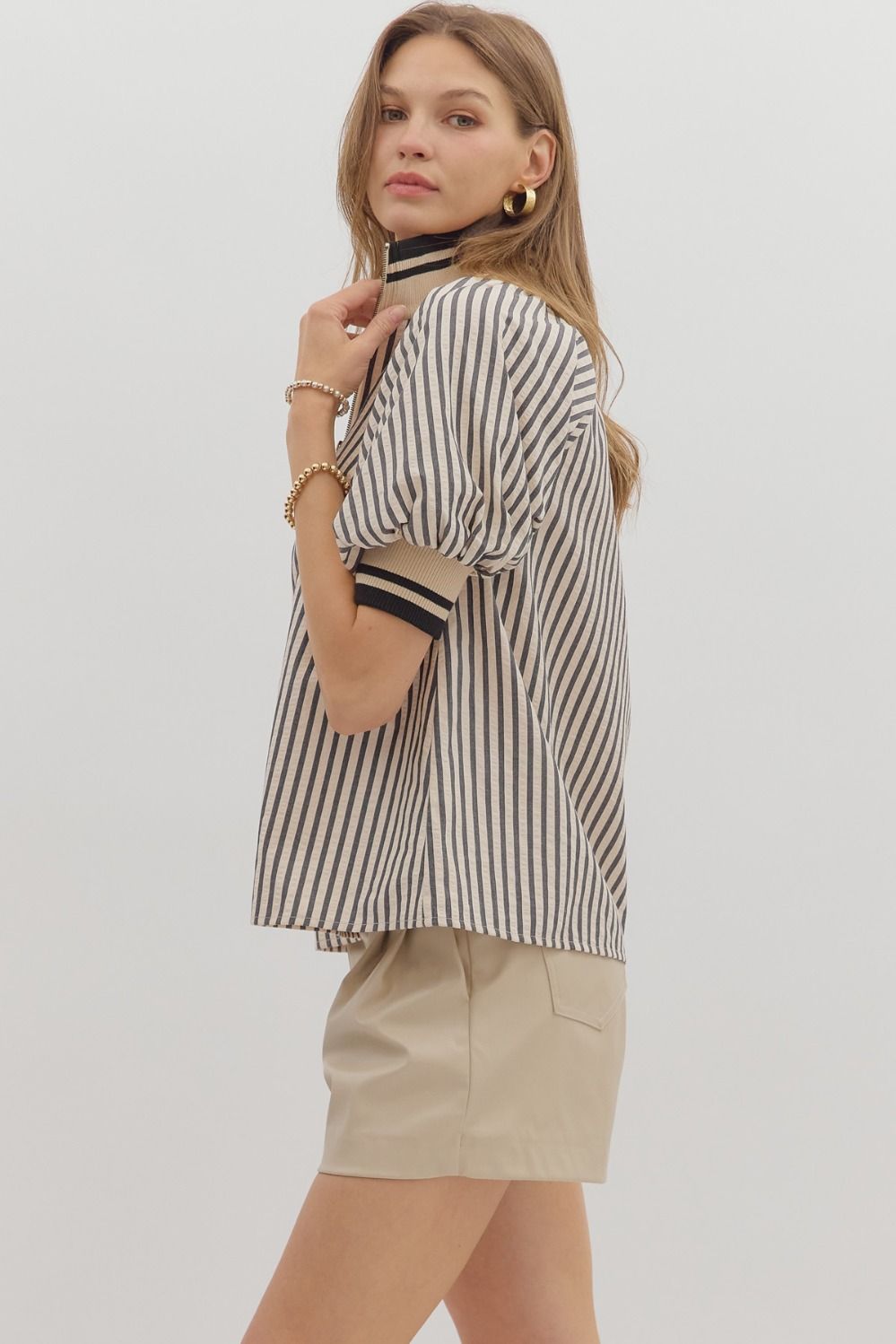 T28130 - Striped Puff Sleeve Top-02-Tops/Blouses-Aslan Rose-Krista Anne's Boutique, Women's Fashion and Accessories Located in Oklahoma City, OK and Black Mountain, NC