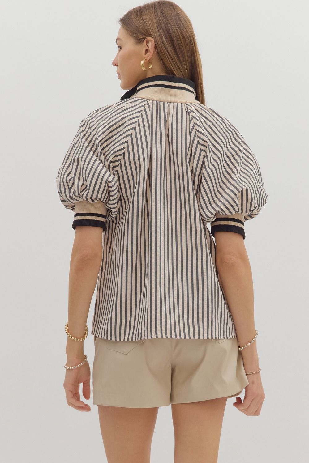 T28130 - Striped Puff Sleeve Top-02-Tops/Blouses-Aslan Rose-Krista Anne's Boutique, Women's Fashion and Accessories Located in Oklahoma City, OK and Black Mountain, NC