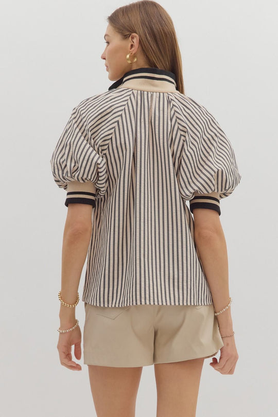 T28130 - Striped Puff Sleeve Top-02-Tops/Blouses-Aslan Rose-Krista Anne's Boutique, Women's Fashion and Accessories Located in Oklahoma City, OK and Black Mountain, NC