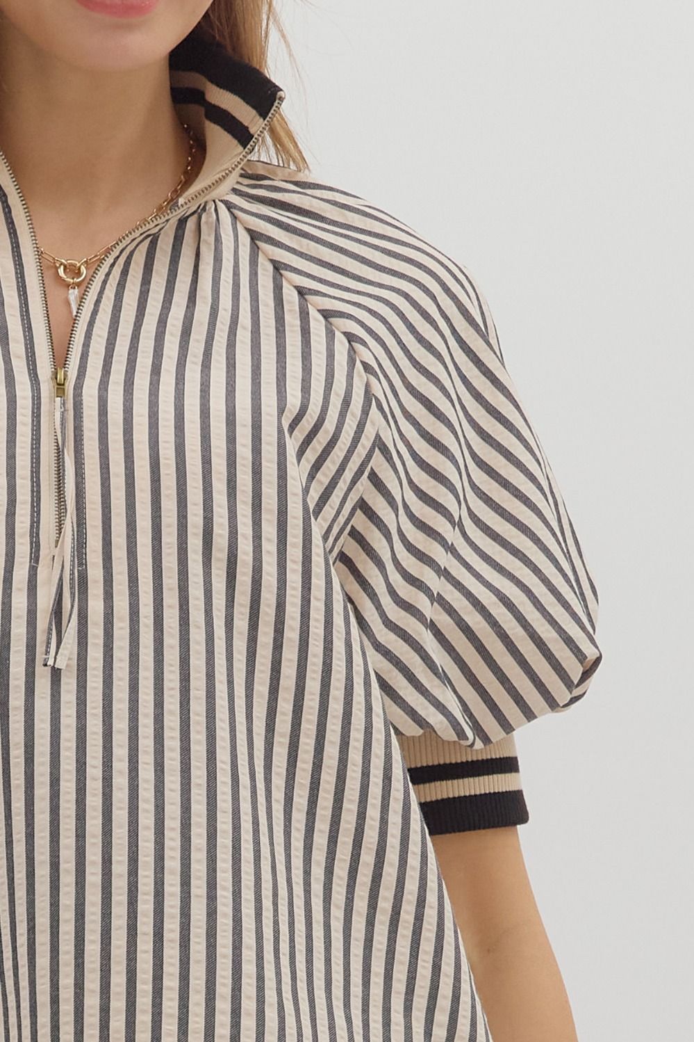 T28130 - Striped Puff Sleeve Top-02-Tops/Blouses-Aslan Rose-Krista Anne's Boutique, Women's Fashion and Accessories Located in Oklahoma City, OK and Black Mountain, NC