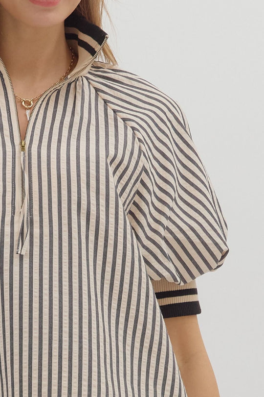 T28130 - Striped Puff Sleeve Top-02-Tops/Blouses-Aslan Rose-Krista Anne's Boutique, Women's Fashion and Accessories Located in Oklahoma City, OK and Black Mountain, NC