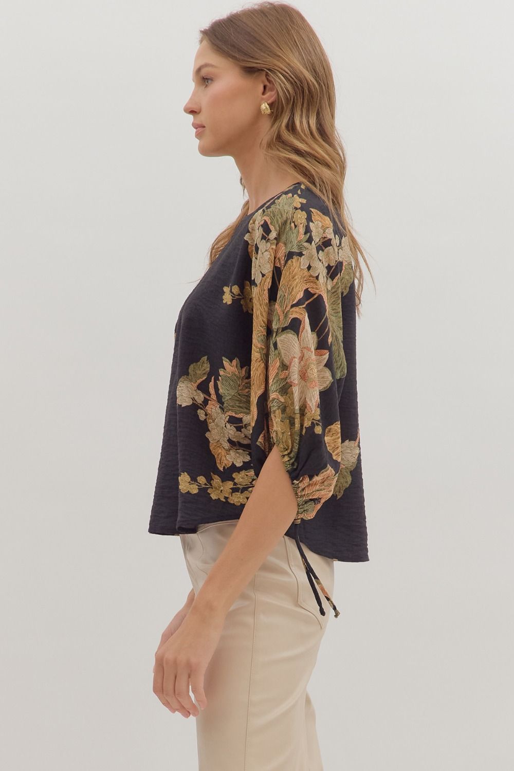 T28544 - Floral Drop Sleeve Blouse-02-Tops/Blouses-Aslan Rose-Krista Anne's Boutique, Women's Fashion and Accessories Located in Oklahoma City, OK and Black Mountain, NC