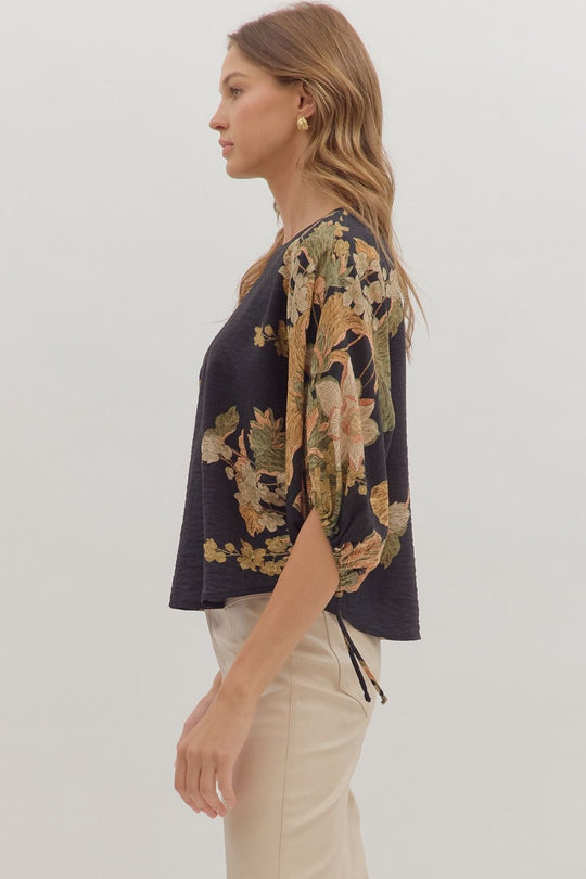 T28544 - Floral Drop Sleeve Blouse-02-Tops/Blouses-Aslan Rose-Krista Anne's Boutique, Women's Fashion and Accessories Located in Oklahoma City, OK and Black Mountain, NC