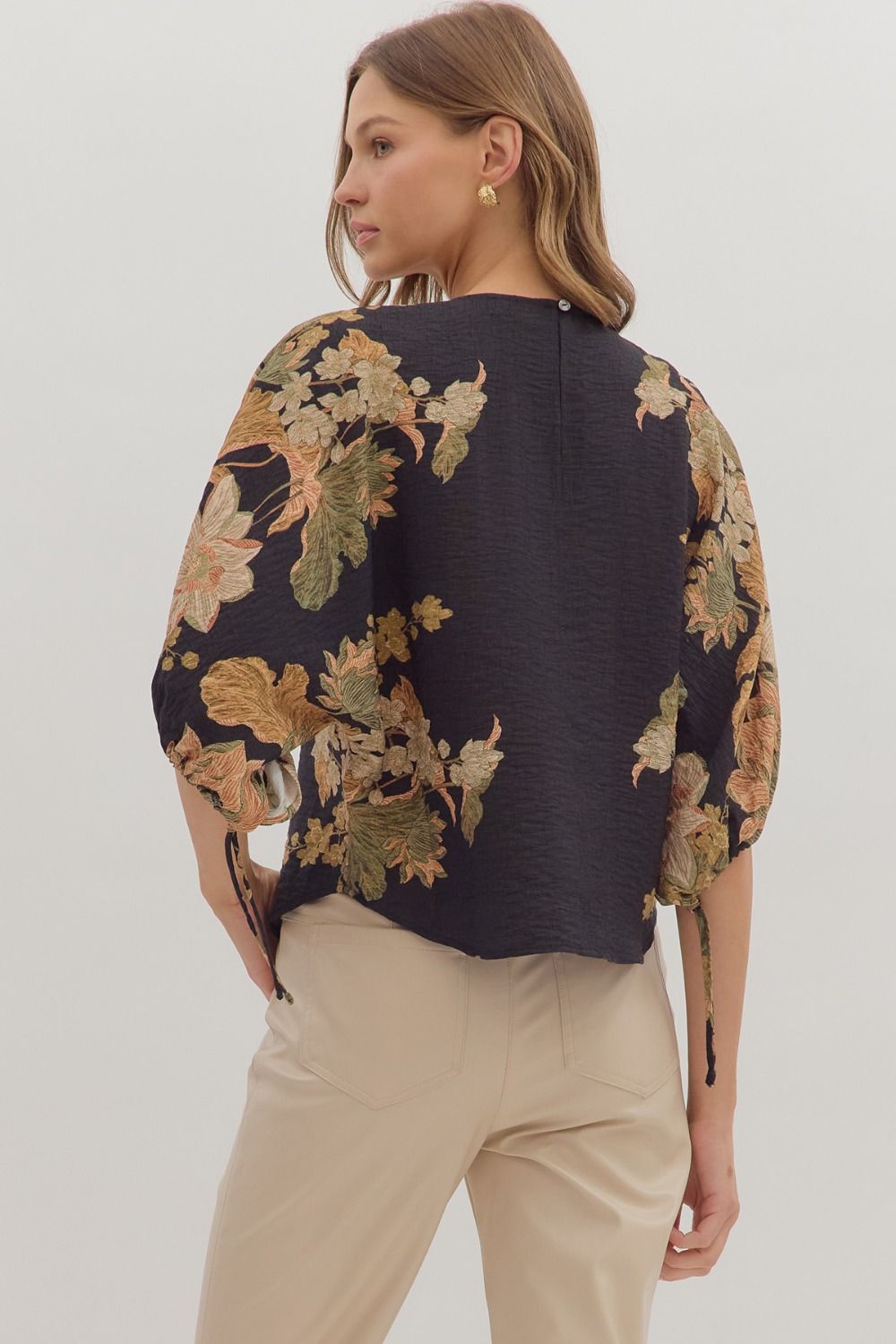 T28544 - Floral Drop Sleeve Blouse-02-Tops/Blouses-Aslan Rose-Krista Anne's Boutique, Women's Fashion and Accessories Located in Oklahoma City, OK and Black Mountain, NC