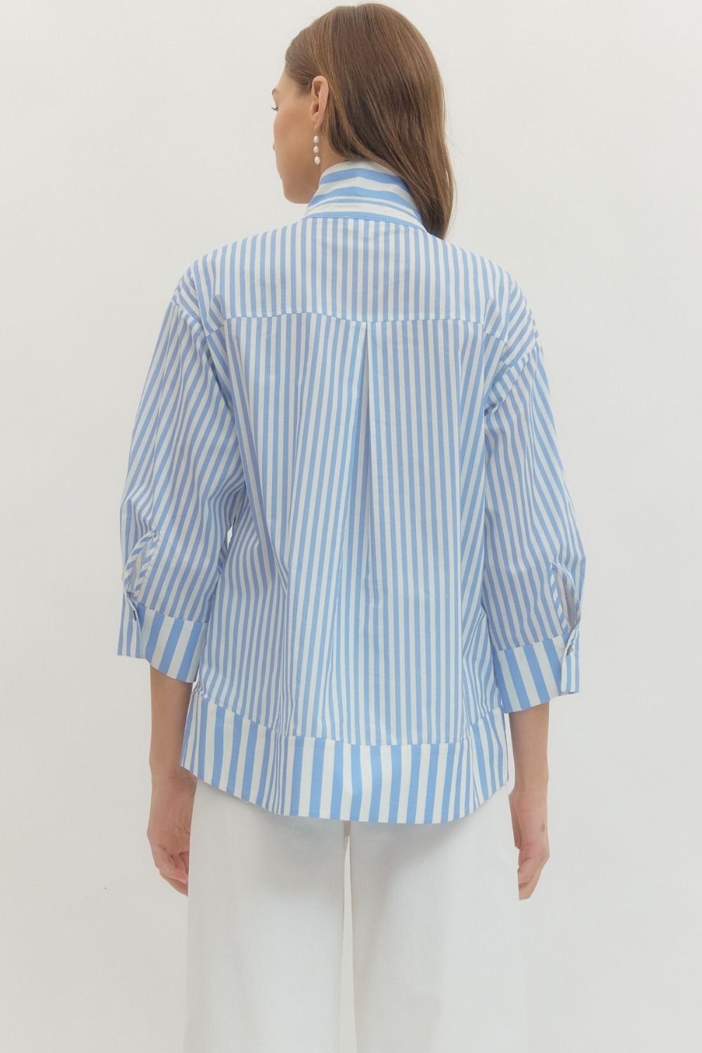 T28659 - Pearl Button Striped Blouse-02-Tops/Blouses-Entro-Krista Anne's Boutique, Women's Fashion and Accessories Located in Oklahoma City, OK and Black Mountain, NC