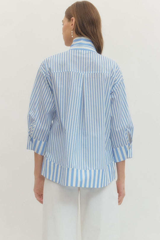 T28659 - Pearl Button Striped Blouse-02-Tops/Blouses-Entro-Krista Anne's Boutique, Women's Fashion and Accessories Located in Oklahoma City, OK and Black Mountain, NC