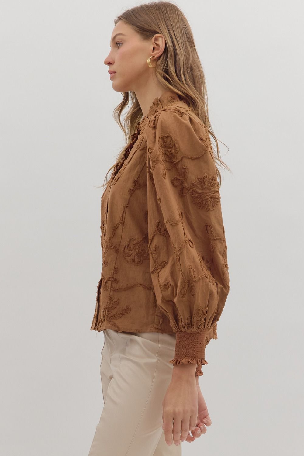 T28816 - Textured Puff Sleeve Blouse-02-Tops/Blouses-Aslan Rose-Krista Anne's Boutique, Women's Fashion and Accessories Located in Oklahoma City, OK and Black Mountain, NC