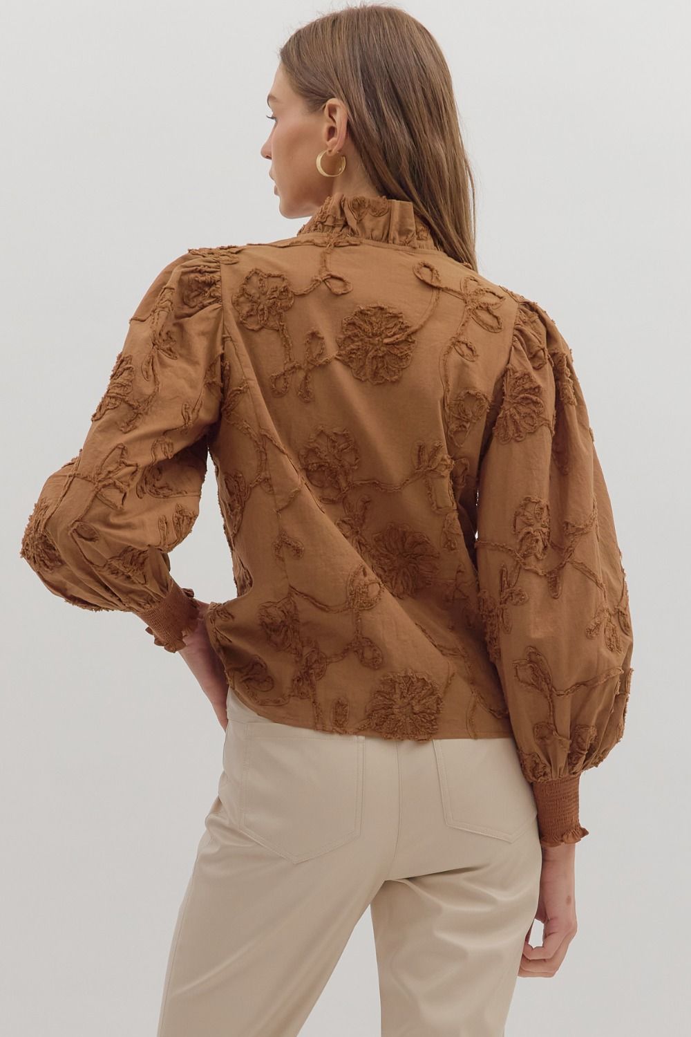 T28816 - Textured Puff Sleeve Blouse-02-Tops/Blouses-Aslan Rose-Krista Anne's Boutique, Women's Fashion and Accessories Located in Oklahoma City, OK and Black Mountain, NC