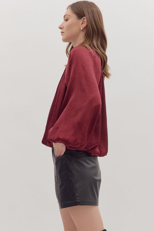 T29040 - V-Neck Gathered Blouse-02-Tops/Blouses-Aslan Rose-Krista Anne's Boutique, Women's Fashion and Accessories Located in Oklahoma City, OK and Black Mountain, NC