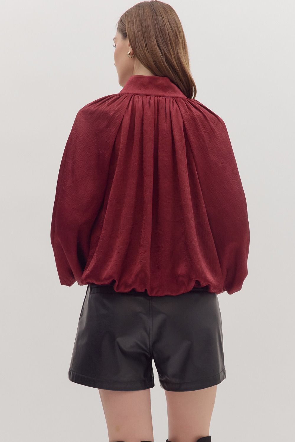 T29040 - V-Neck Gathered Blouse-02-Tops/Blouses-Aslan Rose-Krista Anne's Boutique, Women's Fashion and Accessories Located in Oklahoma City, OK and Black Mountain, NC