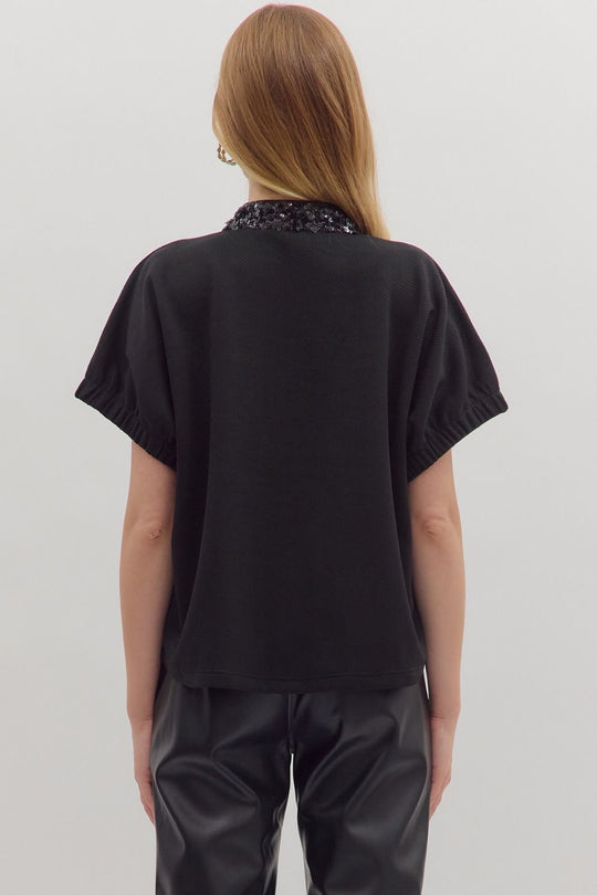 T29131 - Sequin Trim Short Sleeve Top-02-Tops/Blouses-Aslan Rose-Krista Anne's Boutique, Women's Fashion and Accessories Located in Oklahoma City, OK and Black Mountain, NC