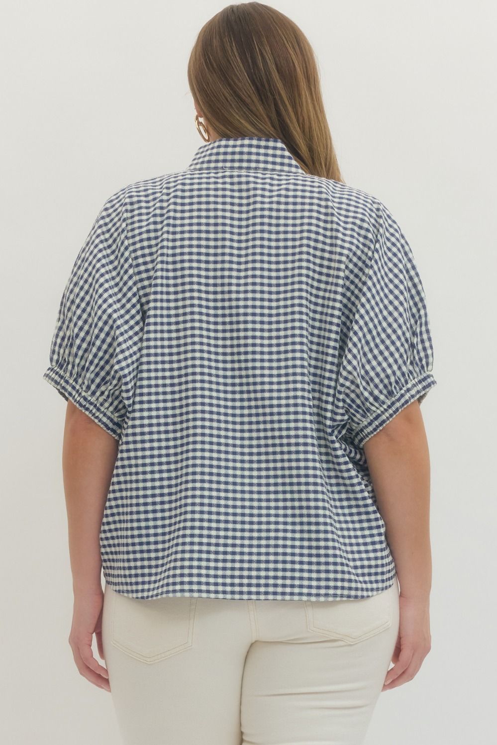 T29374 - Gingham Half Sleeve Top-02-Tops/Blouses-Entro-Krista Anne's Boutique, Women's Fashion and Accessories Located in Oklahoma City, OK and Black Mountain, NC