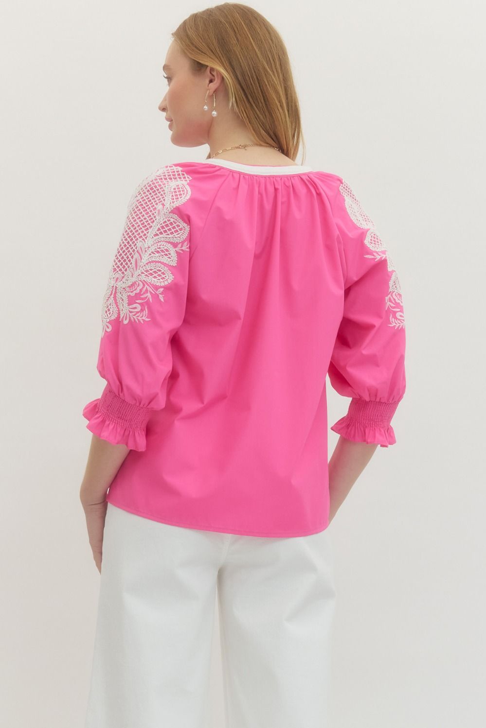 T29442 - Embroidered V-Neck Blouse-02-Tops/Blouses-Entro-Krista Anne's Boutique, Women's Fashion and Accessories Located in Oklahoma City, OK and Black Mountain, NC