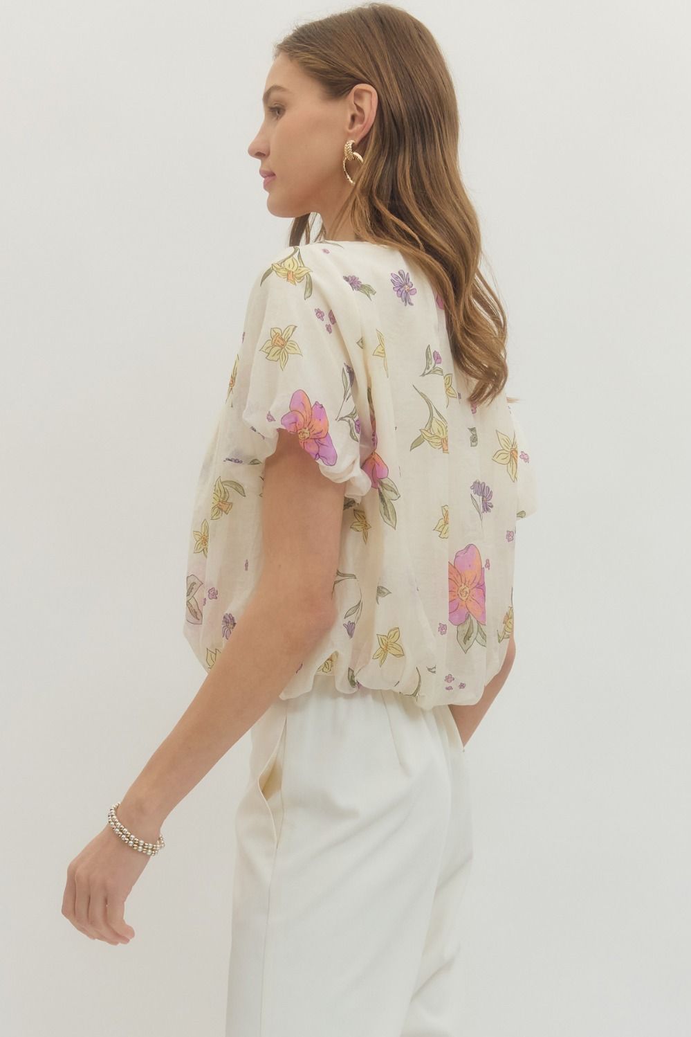 T29603 - Floral Flounce Blouse-02-Tops/Blouses-Entro-Krista Anne's Boutique, Women's Fashion and Accessories Located in Oklahoma City, OK and Black Mountain, NC