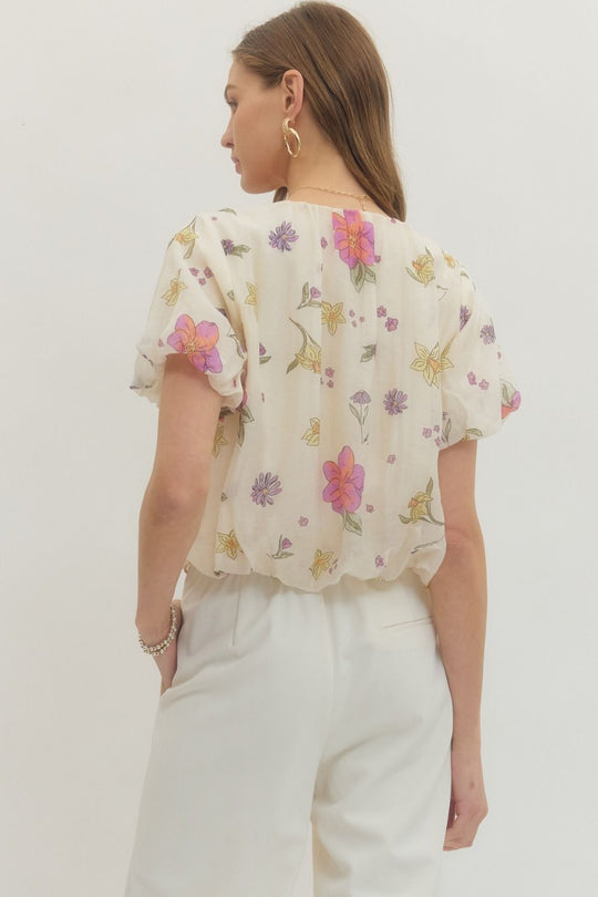 T29603 - Floral Flounce Blouse-02-Tops/Blouses-Entro-Krista Anne's Boutique, Women's Fashion and Accessories Located in Oklahoma City, OK and Black Mountain, NC
