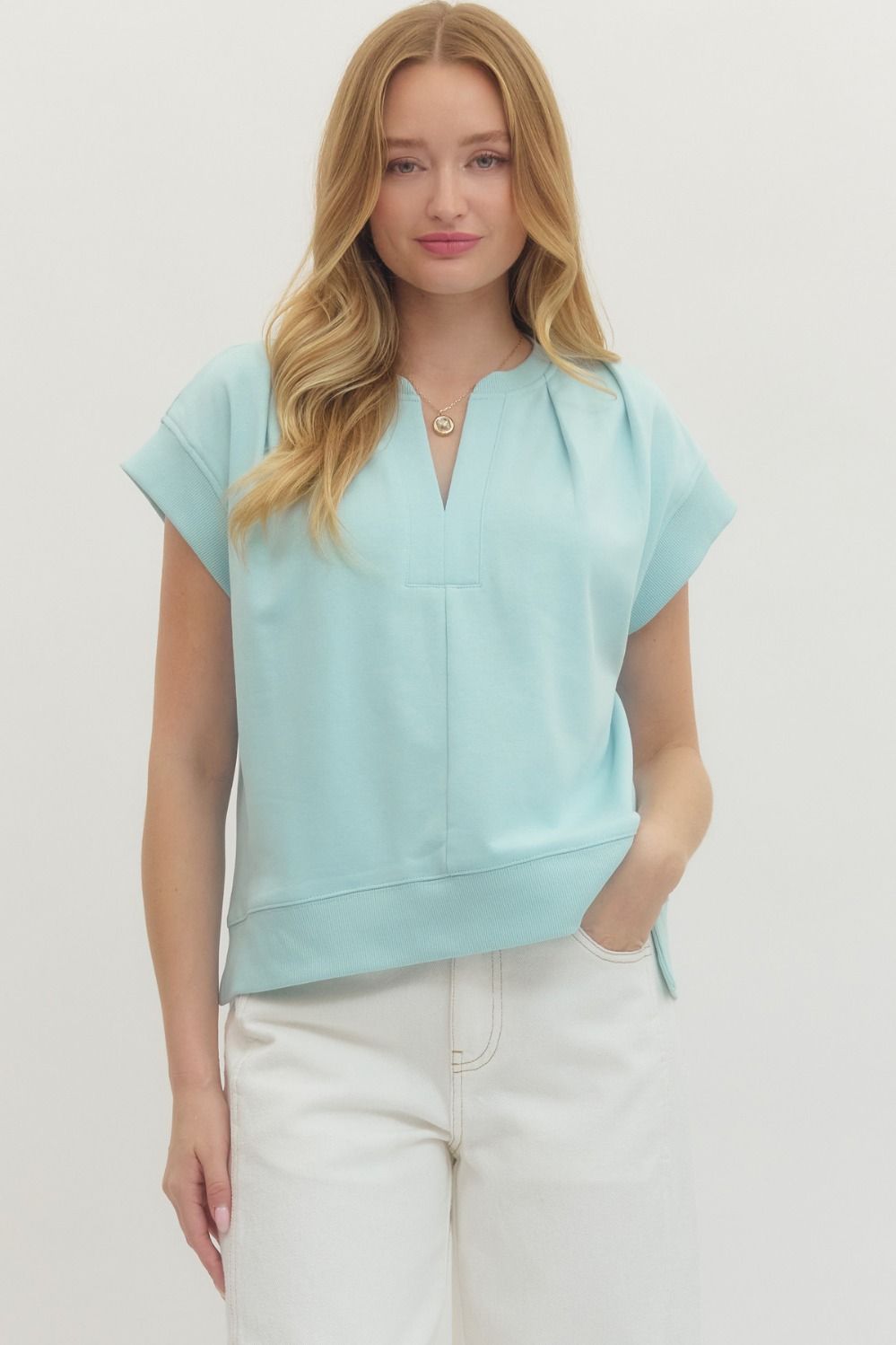 T29608 - Pleated Detail Tee-03-Tees/Tanks-Entro-Krista Anne's Boutique, Women's Fashion and Accessories Located in Oklahoma City, OK and Black Mountain, NC