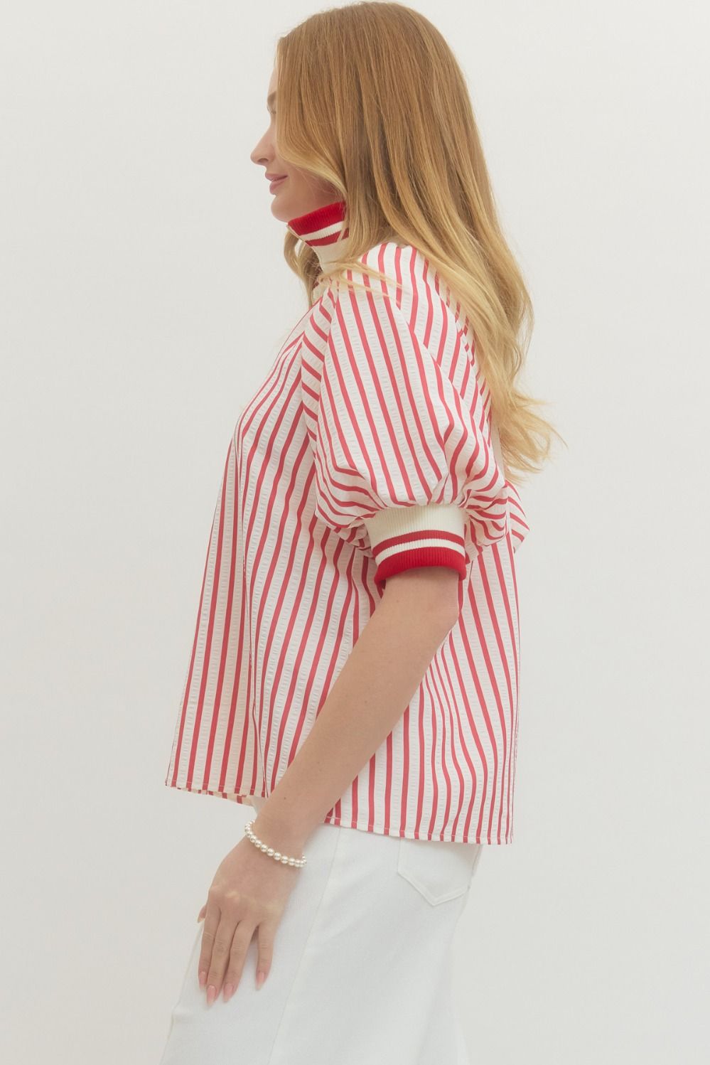 T29705 - Quarter Zip Striped Top-03-Tees/Tanks-Entro-Krista Anne's Boutique, Women's Fashion and Accessories Located in Oklahoma City, OK and Black Mountain, NC