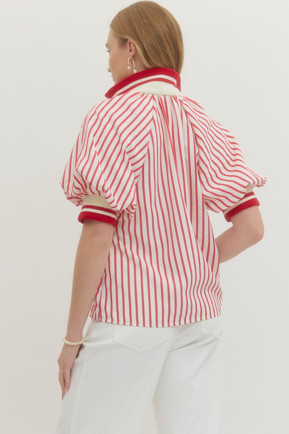 T29705 - Quarter Zip Striped Top-03-Tees/Tanks-Entro-Krista Anne's Boutique, Women's Fashion and Accessories Located in Oklahoma City, OK and Black Mountain, NC
