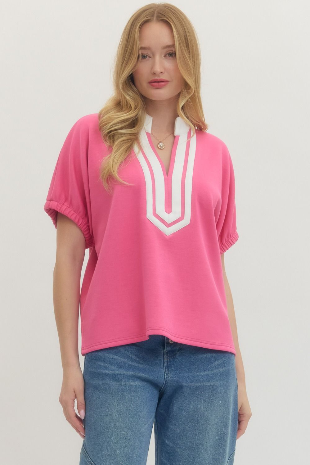T29735 - Drop Shoulder Contrast Tee-02-Tops/Blouses-Entro-Krista Anne's Boutique, Women's Fashion and Accessories Located in Oklahoma City, OK and Black Mountain, NC
