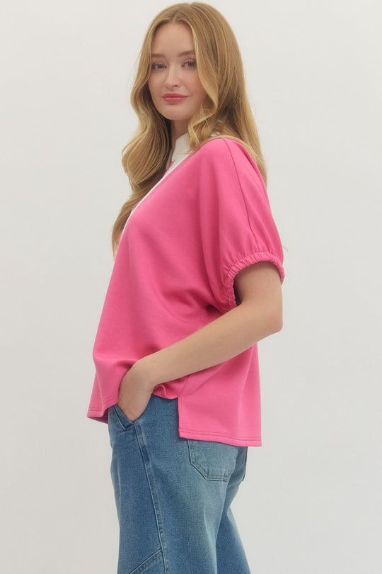 T29735 - Drop Shoulder Contrast Tee-02-Tops/Blouses-Entro-Krista Anne's Boutique, Women's Fashion and Accessories Located in Oklahoma City, OK and Black Mountain, NC