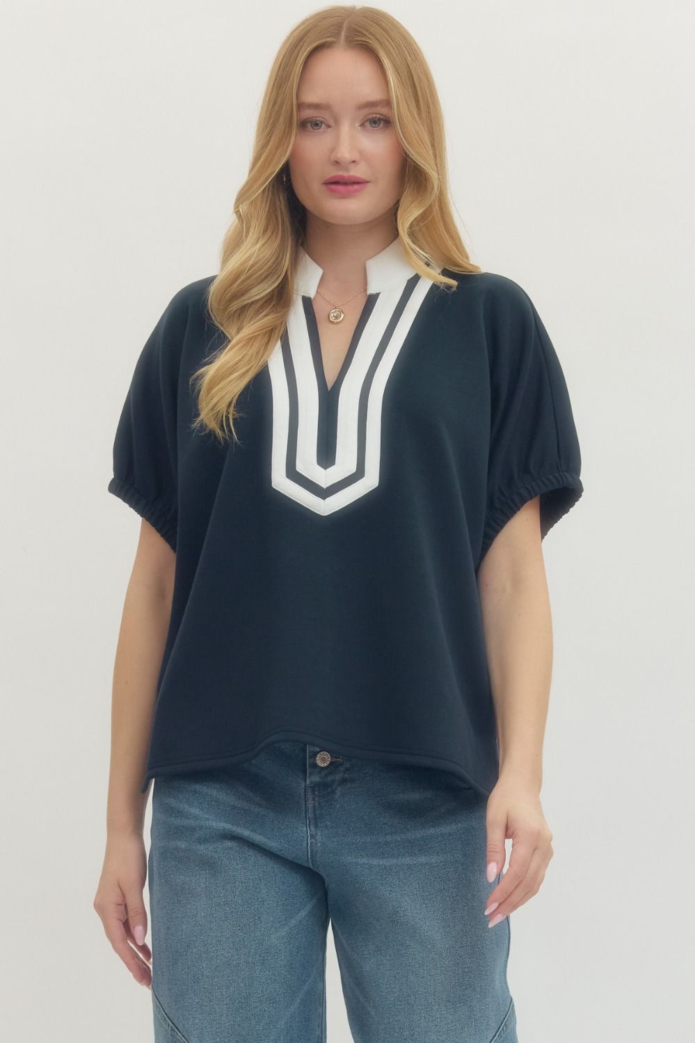 T29735 - Drop Shoulder Contrast Tee-02-Tops/Blouses-Entro-Krista Anne's Boutique, Women's Fashion and Accessories Located in Oklahoma City, OK and Black Mountain, NC
