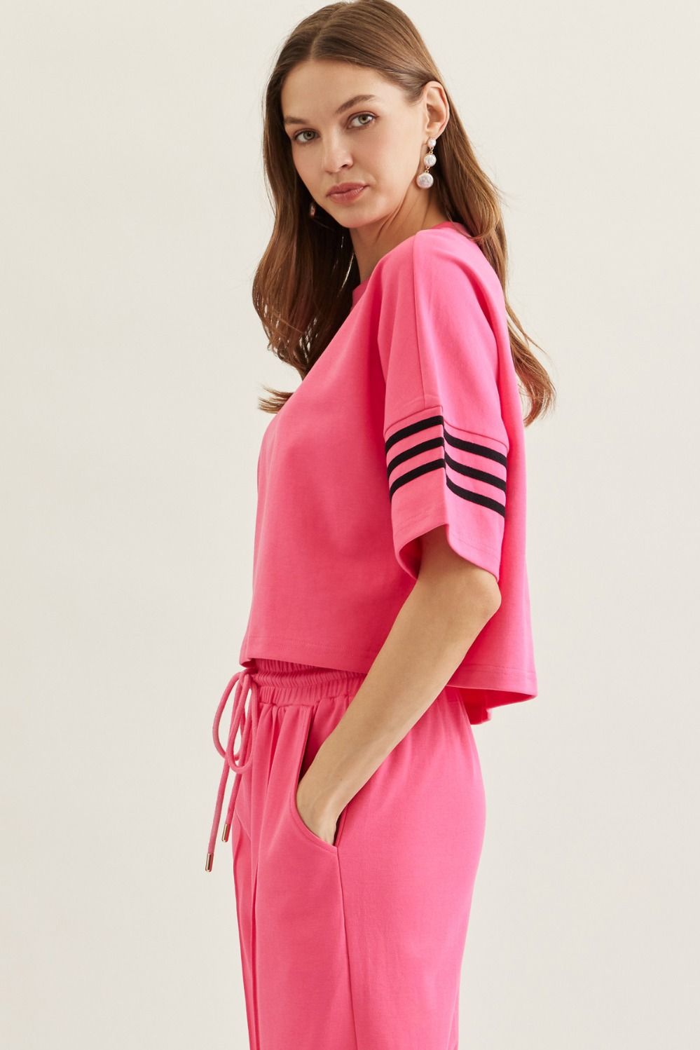 T30626 - Contrast Stripe Half Sleeve Tee-03-Tees/Tanks-Entro-Krista Anne's Boutique, Women's Fashion and Accessories Located in Oklahoma City, OK and Black Mountain, NC
